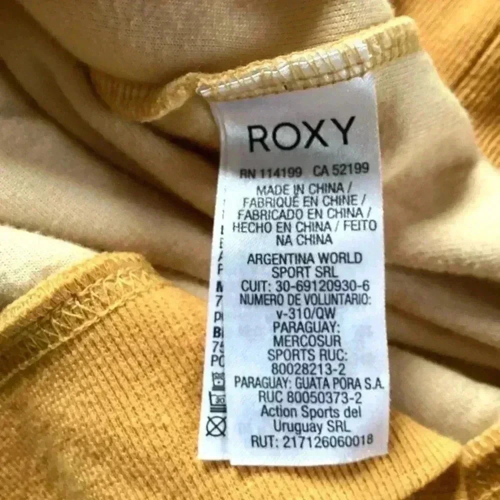 ROXY Velour Hoodie Golden Glow Yellow Chasing Waves Surf Beach Wear Women Size L - Picture 4 of 6
